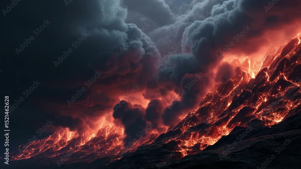 Intense volcanic eruption captures fiery lava flow and billowing smoke ...