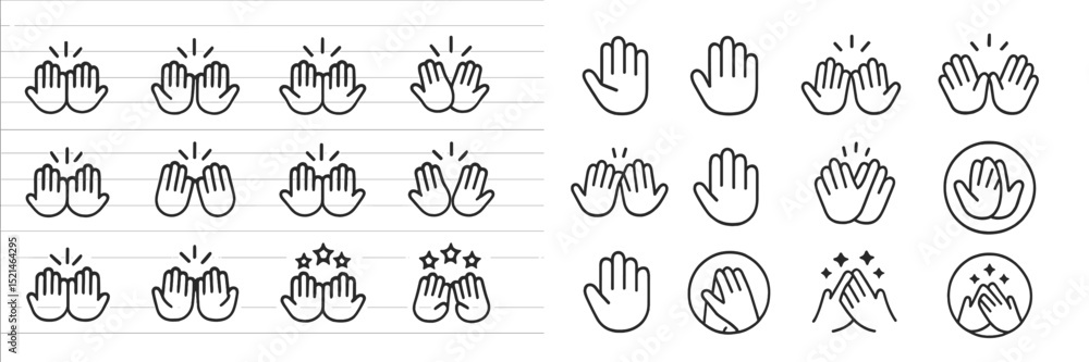 Fototapeta premium Collection of hand clap icons and illustrations designed for various reactions and emotions, set against a simple background