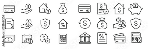 Financial icons representing savings, investment, and budgeting concepts in a minimalist design
