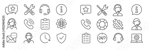 Collection of customer support icons representing various communication and service tools