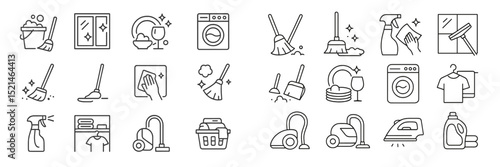 Cleaning and household chores icons highlighting essential activities for a tidy living space