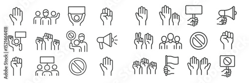Protest symbols and gestures represented in an illustrative design showcasing activism and community engagement