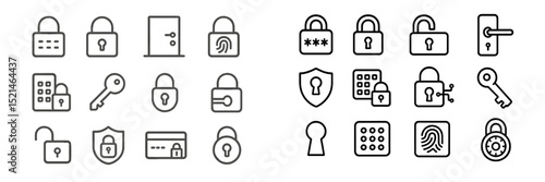 Various security icons representing locks, keys, and access methods displayed in a clean grid format
