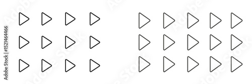 Various arrangements of triangular shapes on a plain background showcasing design variations in a minimalist style