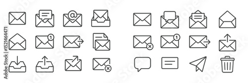 Various envelope icons representing communication, message delivery, and digital notifications in a clean design layout