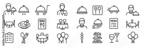 Elegant dining illustrations featuring menus, chefs, and table settings for special occasions and events