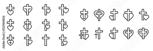 Collection of heart and cross designs suitable for crafts or decoration