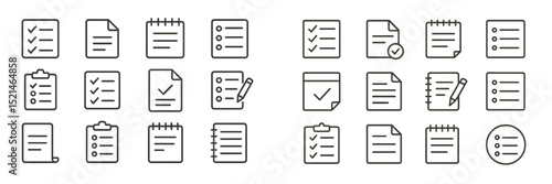 Checklist icons and note-taking elements arranged in a structured display for organizational purposes online