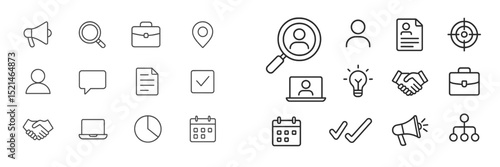 Icon collection depicting various business and communication concepts for professional use and presentations