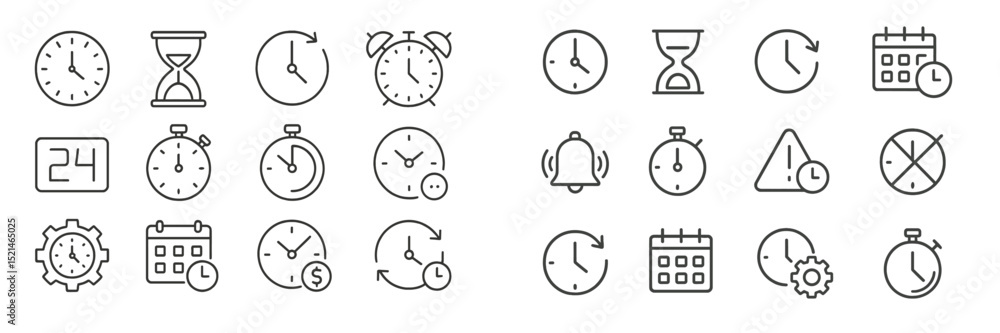 Fototapeta premium Collection of various clock and timer symbols illustrating the concept of time management and organization in daily life