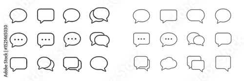 Dialogue and speech bubble icons arranged in a grid style with various shapes and sizes to represent communication concepts