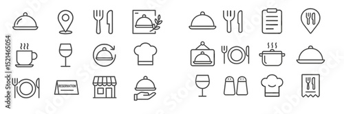 Various restaurant and dining icons symbolizing food, drink, and culinary services for menus or websites
