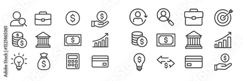 Icons depicting financial concepts such as investment, banking, and economic growth for educational purposes