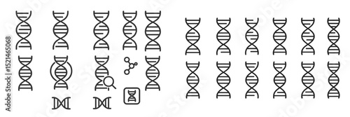 DNA strand illustrations in various styles and orientations for educational or scientific purposes
