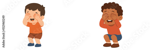 Children playing a fun game of hide and seek while laughing and enjoying a sunny afternoon in a park setting