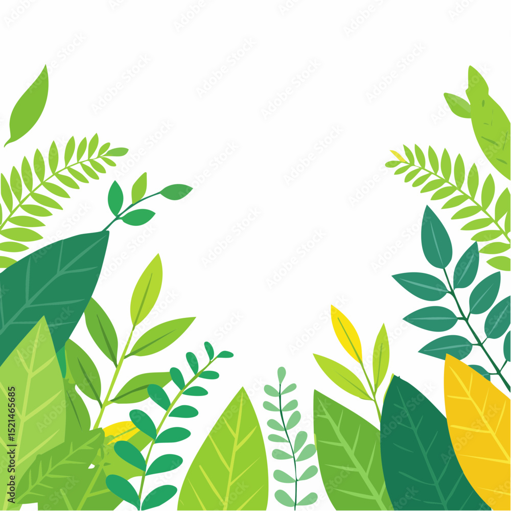 Naklejka premium Vector illustration in simple flat style with copy space for text - background with plants and leaves