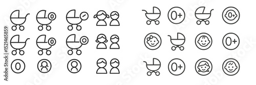 Symbols representing parenthood, infancy, and childcare in a simple, minimalist design