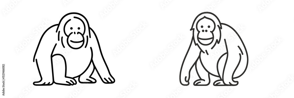 Obraz premium Two cartoon monkeys sitting side by side in a minimalist style with simple lines and soft expressions