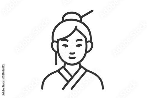 Traditional kimono-clad individual with an elegant hairstyle in a cultural setting during a serene afternoon