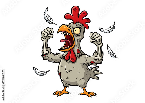 Angry Cartoon Rooster Illustration  A Fierce and Humorous Illustration of a Mad Rooster Losing Feathers, Perfect for Comics, Cartoons, and Graphic Design Projects