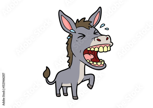 Hilarious Cartoon Donkey Illustration Loud Laughter, Wide Open Mouth, and Sweating - Perfect for Memes, Comics, and Funny Projects