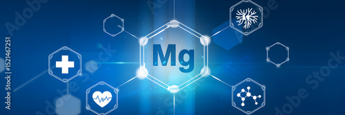 Magnesium Medical Infographic with Hexagonal Nodes and Blue Scientific Interface