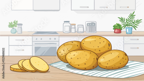 Potato Still Life A Vector Illustration of a Potato on a Kitchen Table