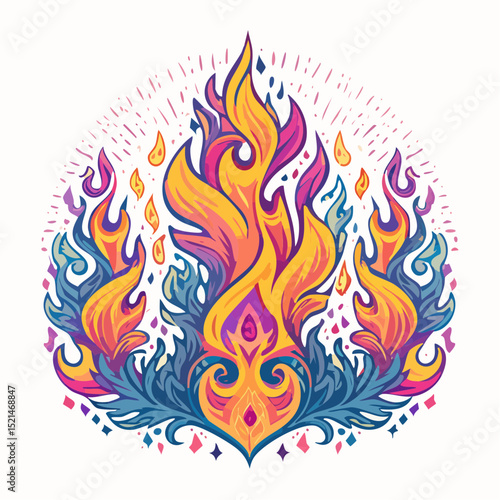 Vector design set, flames and fire, acid neo tribal shapes, y2k elements and abstract illustrations in gothic style, gothic and acid tattoos and print templates