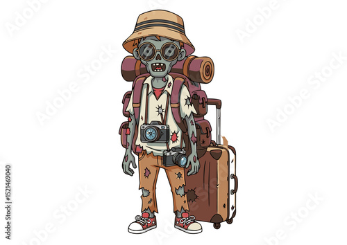 Undead Explorer A Zombie's Globetrotting Adventure - Spooky Illustration