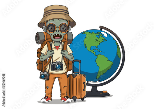 Undead Explorer A Zombie's Globetrotting Adventure - Spooky Travel Illustration