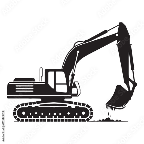 Powerful Excavator silhouette with heavy-duty arm – Excavator illustration – Minimalist Excavator vector – Vehicle silhouette

