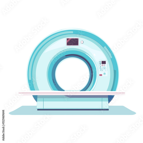Medical CT Scan Machine in Light Blue and White for Hospital Diagnostic Imaging and Healthcare Technology on a White Background