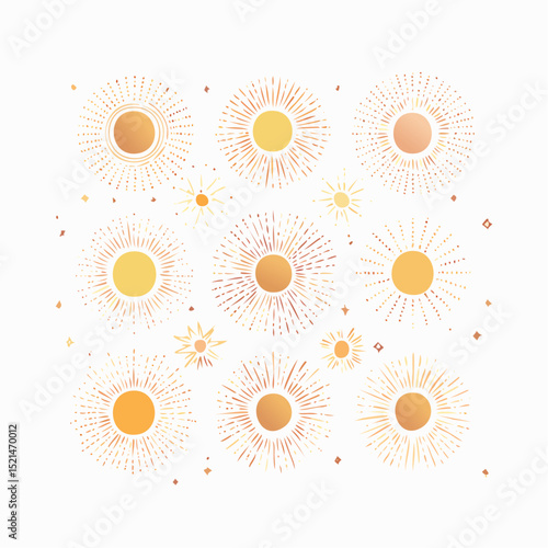 Vector set of linear boho icons and symbols - sun logo design templates - abstract design elements for decoration in modern minimalist style for social media posts