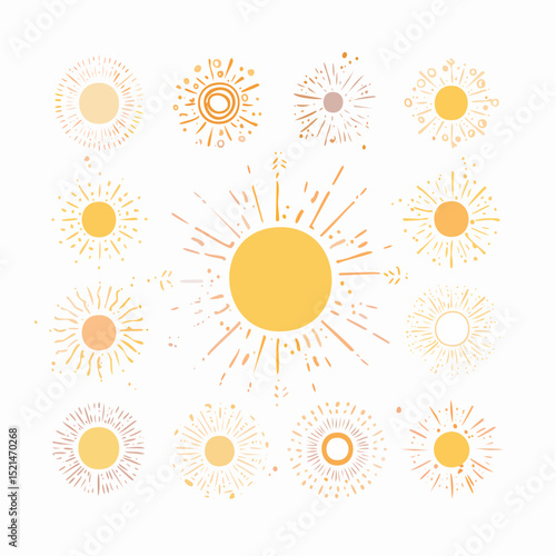 Vector set of linear boho icons and symbols - sun logo design templates and pritns - abstract design elements for decoration in modern minimalist