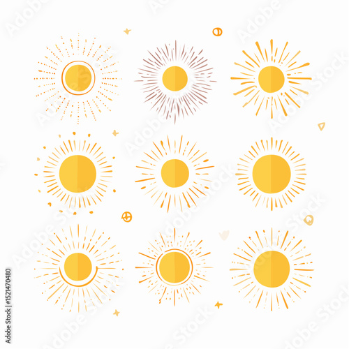 Vector set of linear boho icons and symbols - sun logo design templates and pritns - abstract design elements for decoration in modern minimalist