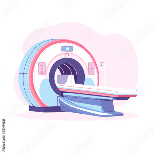 Medical MRI Scanner Machine Isolated on White Background with Pink and Blue Accents a Modern Healthcare Illustration