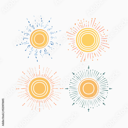 Vector set of linear boho icons and symbols - sun logo design templates and pritns - abstract design elements for decoration in modern minimalist