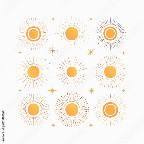 Vector set of linear boho icons and symbols - sun logo design templates and pritns - abstract design elements for decoration in modern minimalist