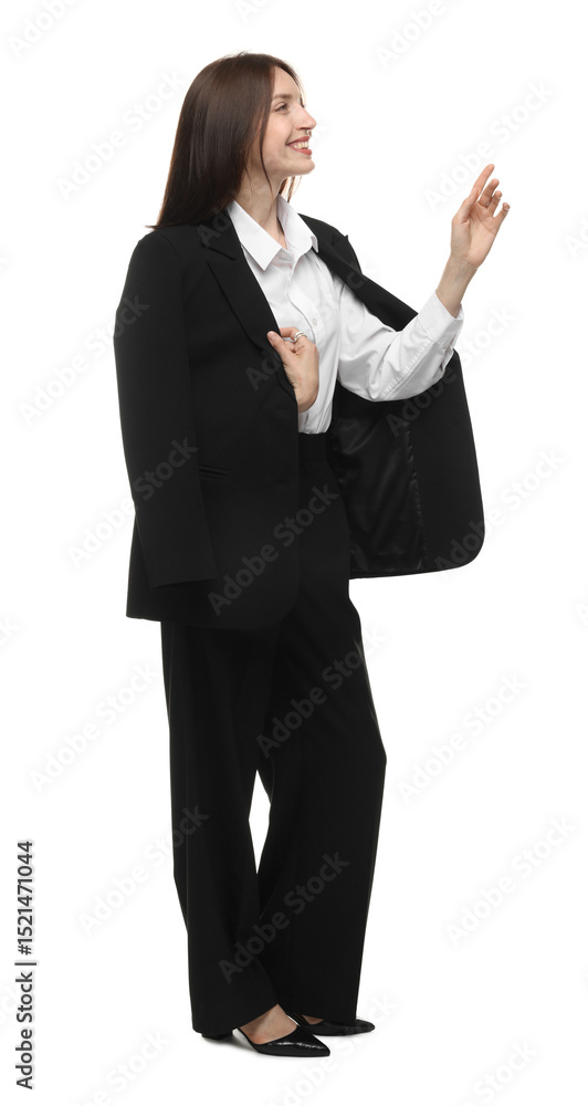 Happy woman in suit on white background Happy woman in suit on white background