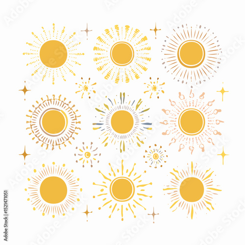 Vector set of linear boho icons and symbols - sun logo design templates and pritns - abstract design elements for decoration in modern minimalist