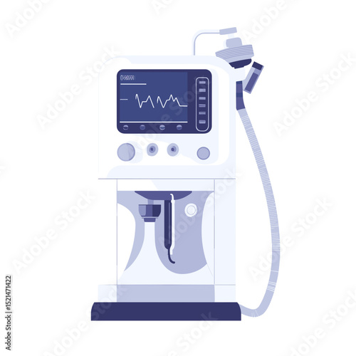 Medical Ventilator Machine in White Background with Digital Wave Display for Respiratory Support in Clinical Setting and Intensive Care