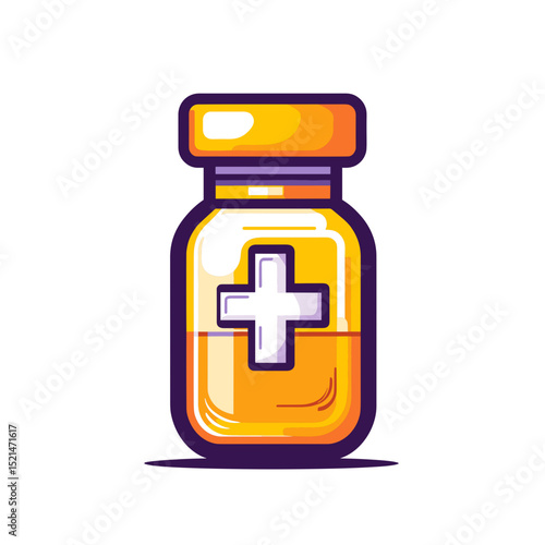 Medical Vial with Yellow Liquid and Purple Cap on White Background Showing Treatment with Clipping Path