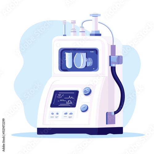Modern Ventilator Machine in White and Blue with Digital Display Providing Medical Support for Respiratory Assistance