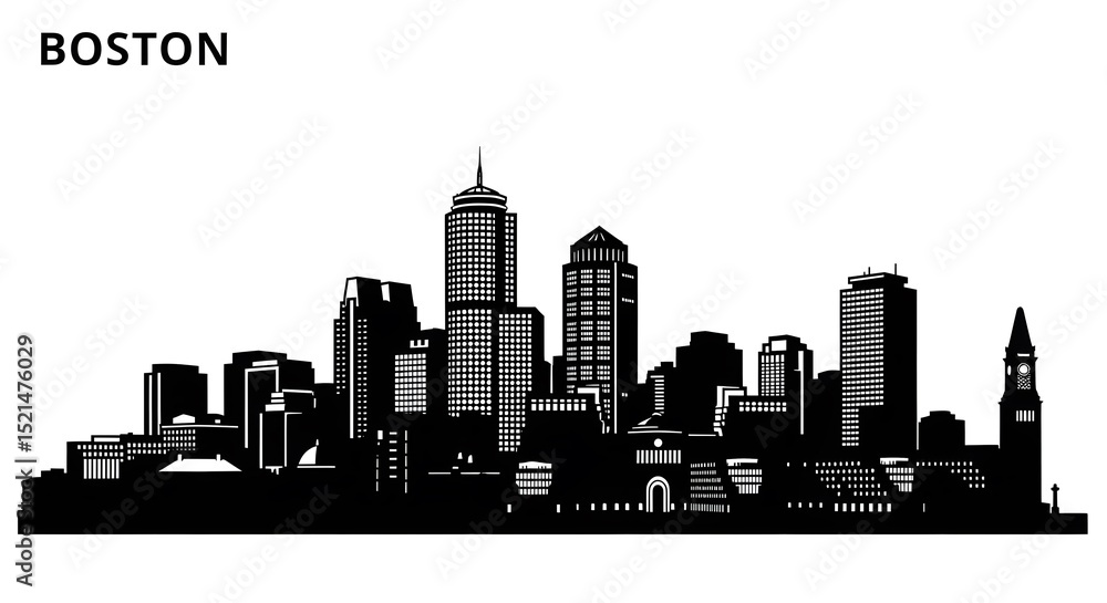 custom made wallpaper toronto digitalBoston Cityscape Silhouette Vector Skyline Illustration