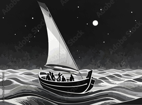Abstract Illustration of a Sailing Ship in Motion on the Sea