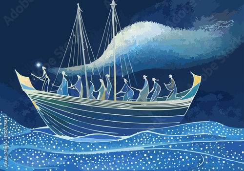 Abstract Illustration of a Sailing Ship in Motion on the Sea