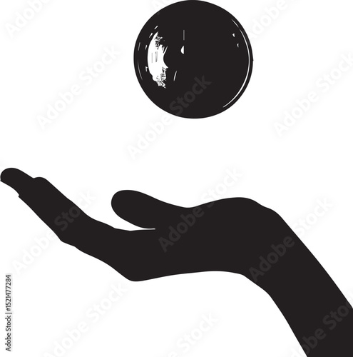 Silhouette of a hand catching a sphere