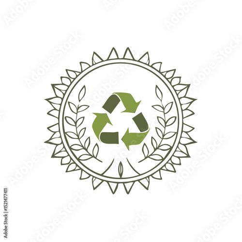 Vector logo design template and emblem in simple line style - recycled materials - badge for sustainable made products and clothes