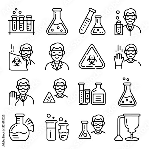 High Quality Chemistry Laboratory Safety Line Icon Set