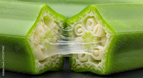 Close-Up Cross Section Of An Okra Plant Revealing Its Unique Texture